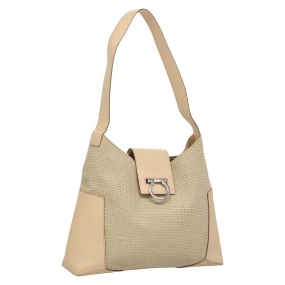 Salvatore Ferragamo Handbags - Salvatore Ferragamo Gancini Shoulder Bag Canvas Leather Beige Auth